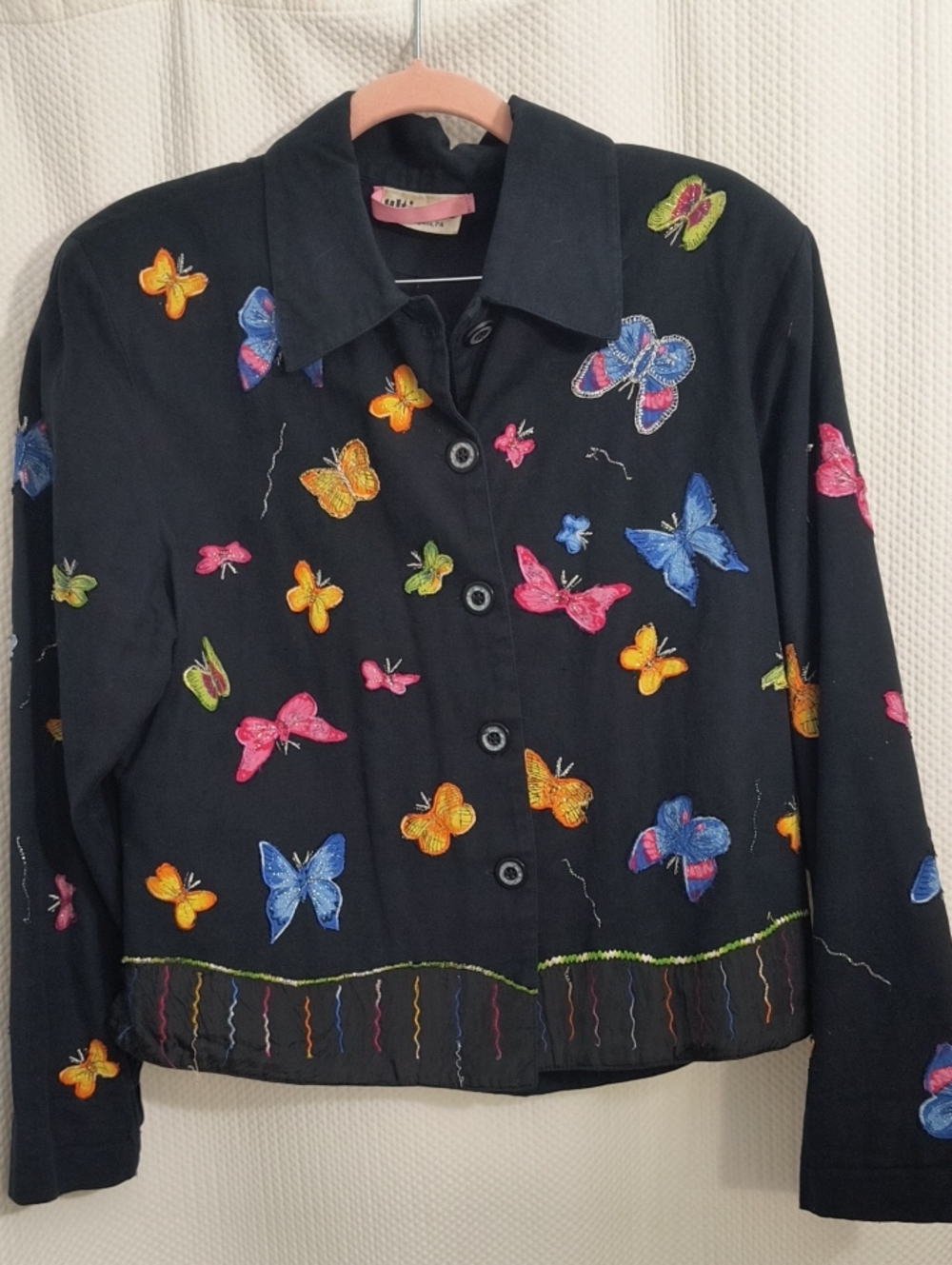 Vintage Ultimate Philadelphia Pa Black Embroidered Butterfly Jacket - Women's
